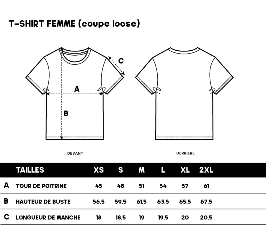 T-shirt femme loose guide des tailles